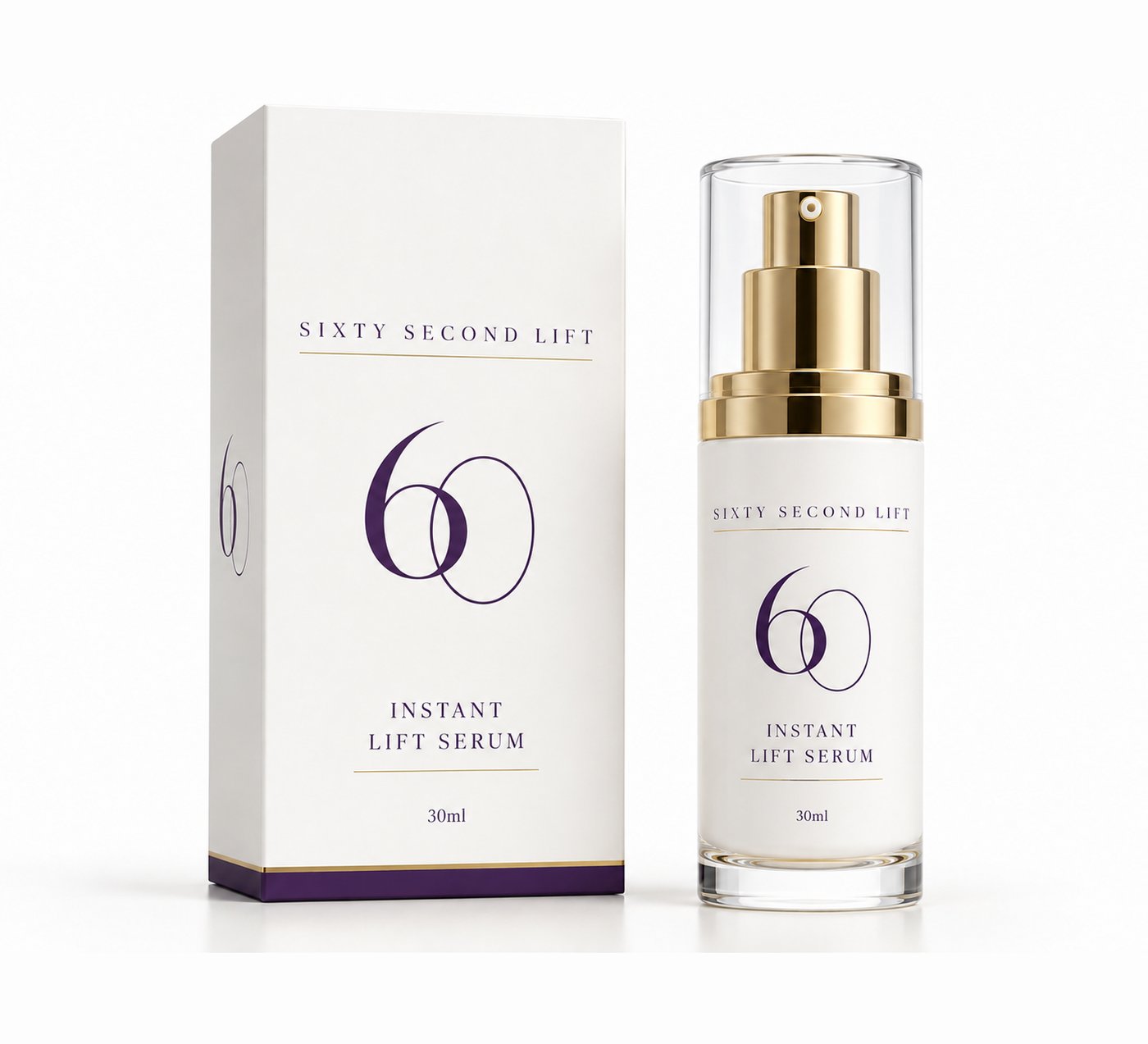 Sixty Second Lift Instant Lift Serum, 30ml bottle beside its box